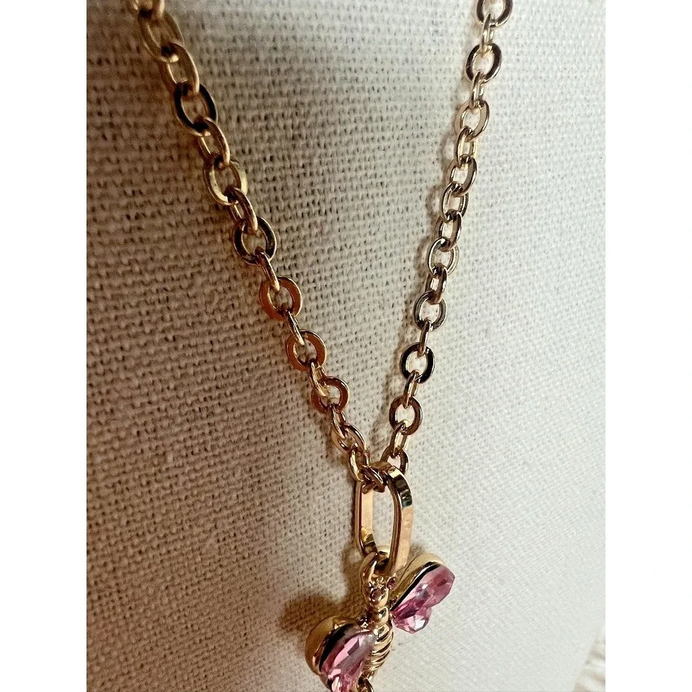 Catherine Malandrino Butterfly Necklace Pink Crystal Gold Feminine Romantic Soft